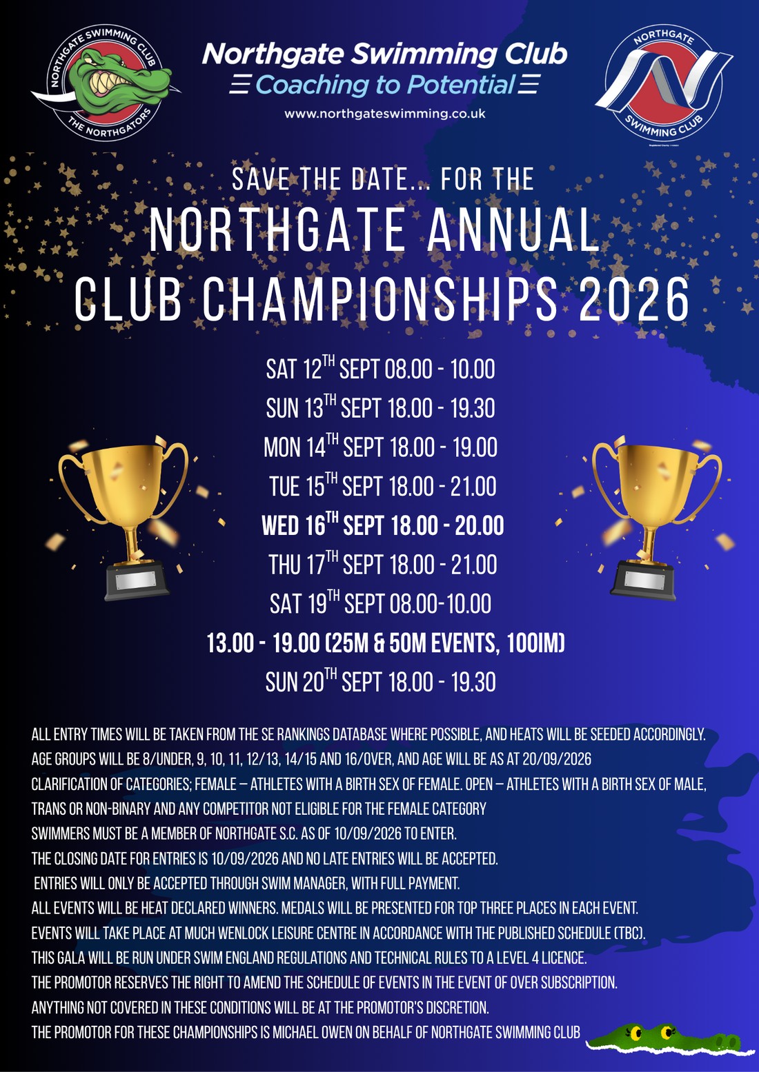 Northgate Annual Club Championships 2026 flyer — schedule and entry information