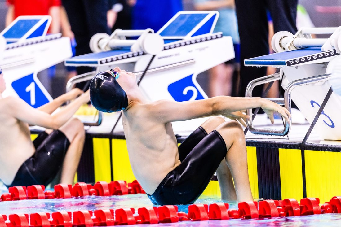 Northgate swimmer at the blocks at the West Midlands Regional Championships
